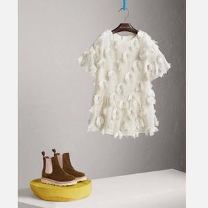 Burberry Faux Feather Detail Dress in soft white